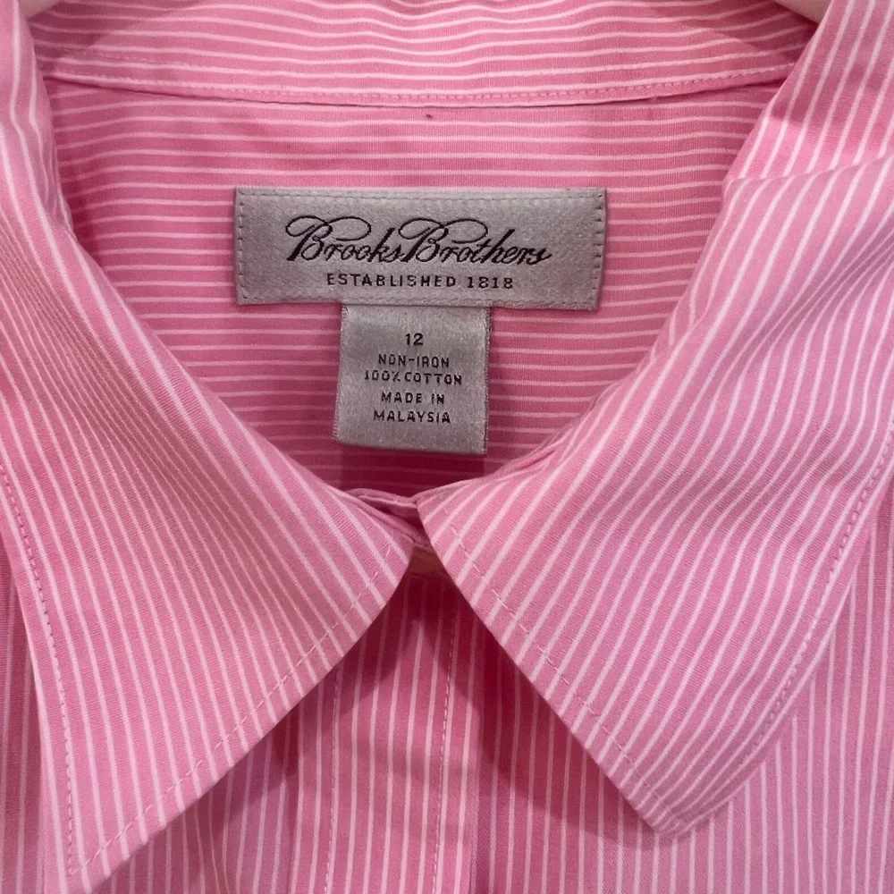 Women’s Brooks Brothers size 12 pink stripe Non-Iron blouse in ECU. - Picture 2 of 4